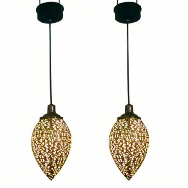 Elegant Moroccan suspension lamp presented in two versions on a white background