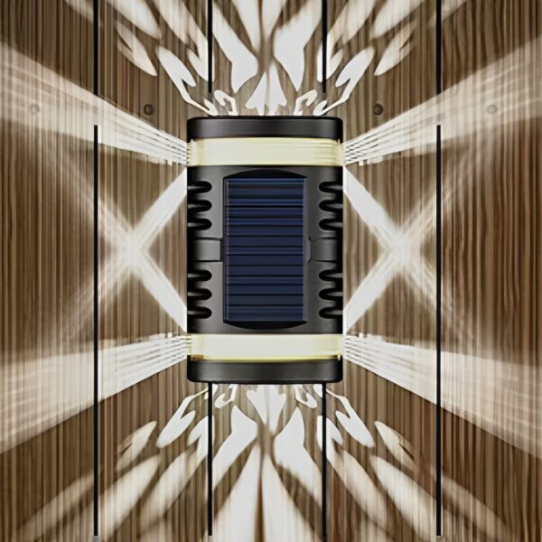 Large waterproof LED solar wall light on stone columns in a garden