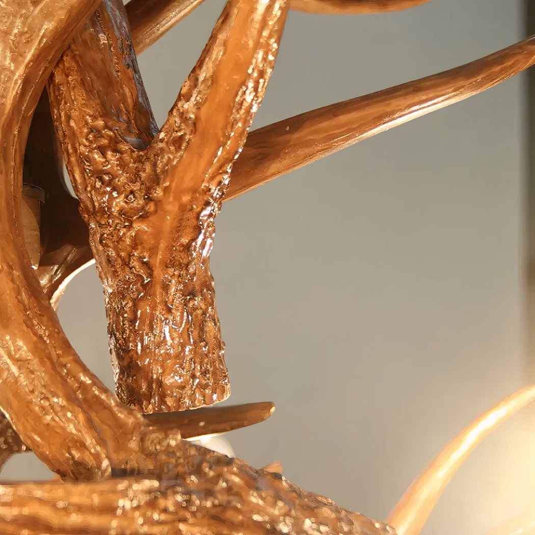 Close-up of the textured resin antler joint on the chandelier frame
