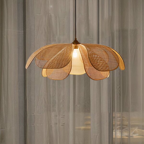 Japanese-style petal pendant presented lit and hanging