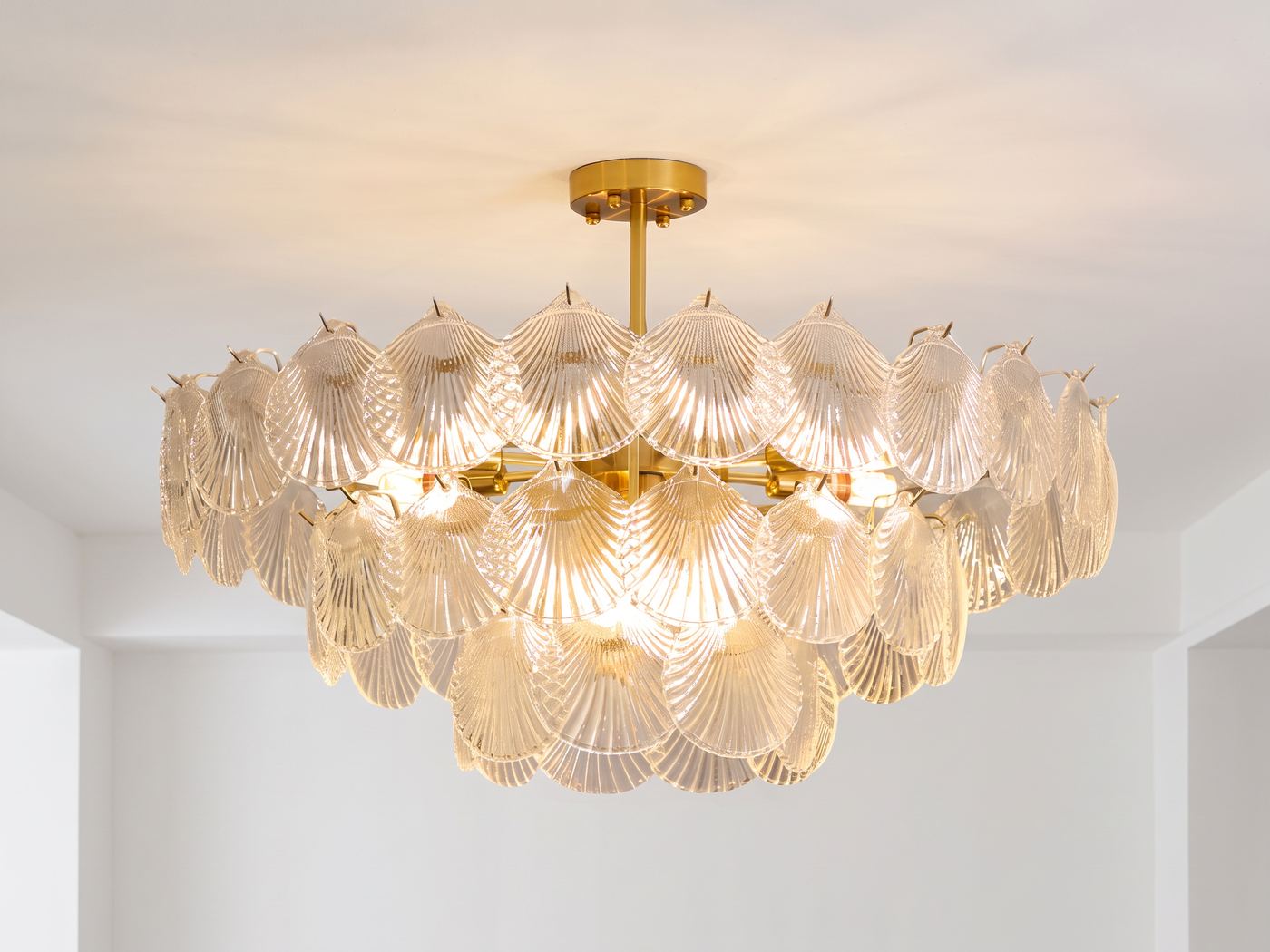 Modern seashell chandelier with transparent shells
