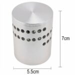 Dimension diagram of a cylindrical brushed metal fixture with a dot pattern