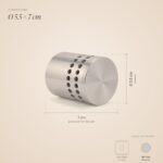 Round LED wall light dimensions: 5.5 cm diameter, 7 cm projection from the wall, next to an 8 × 8 cm light switch