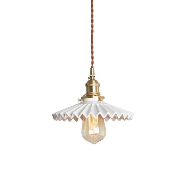 Black or White Retro Art Deco Ceramic Pendant White scalloped ceramic pendant light with a brass fitting and exposed bulb
