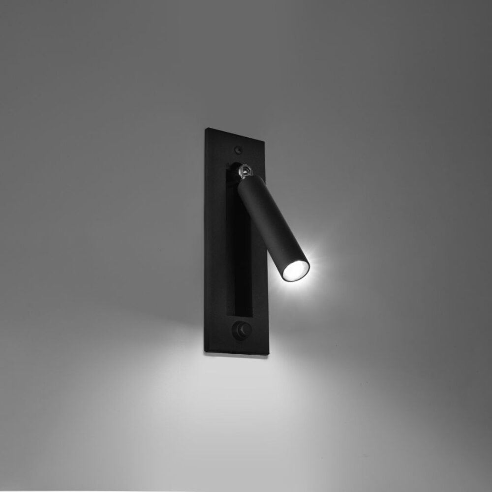 Adjustable black steel bedside wall light