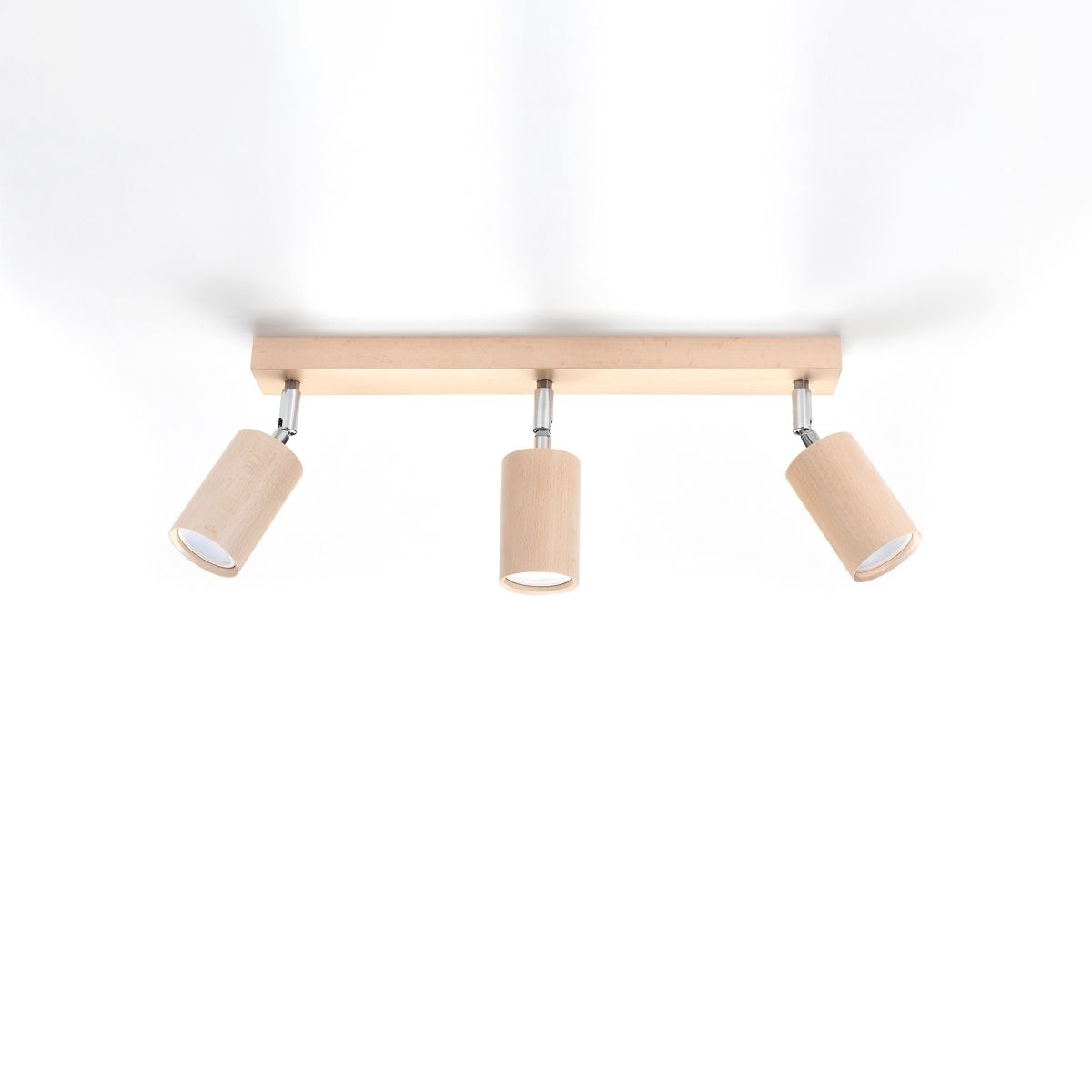 Natural wood ceiling light with 3 adjustable spotlights