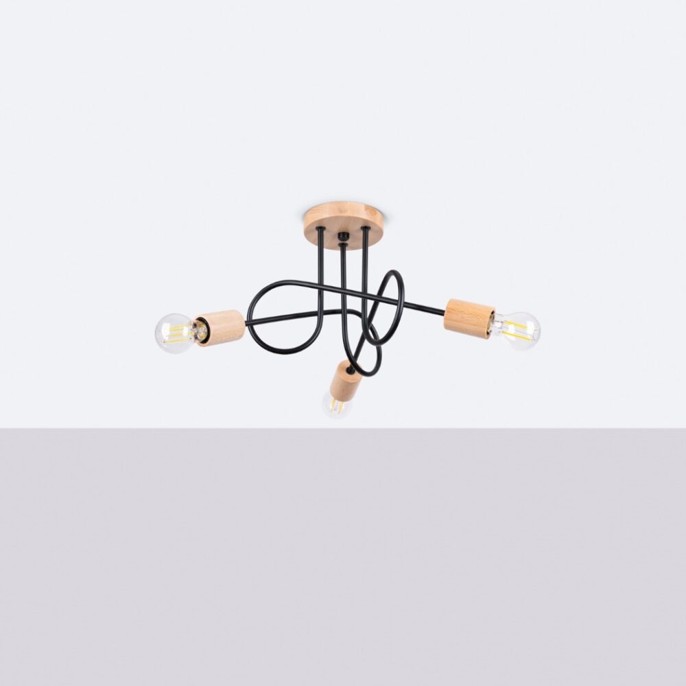 Artistic design black metal and wood ceiling light