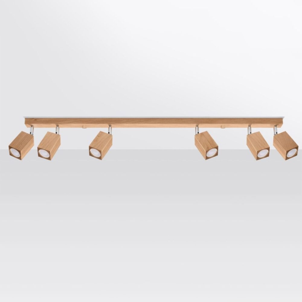 Scandinavian natural wood ceiling light with 6 adjustable spots