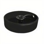 Round black ceiling canopy with looped cable hook for a pendant fitting