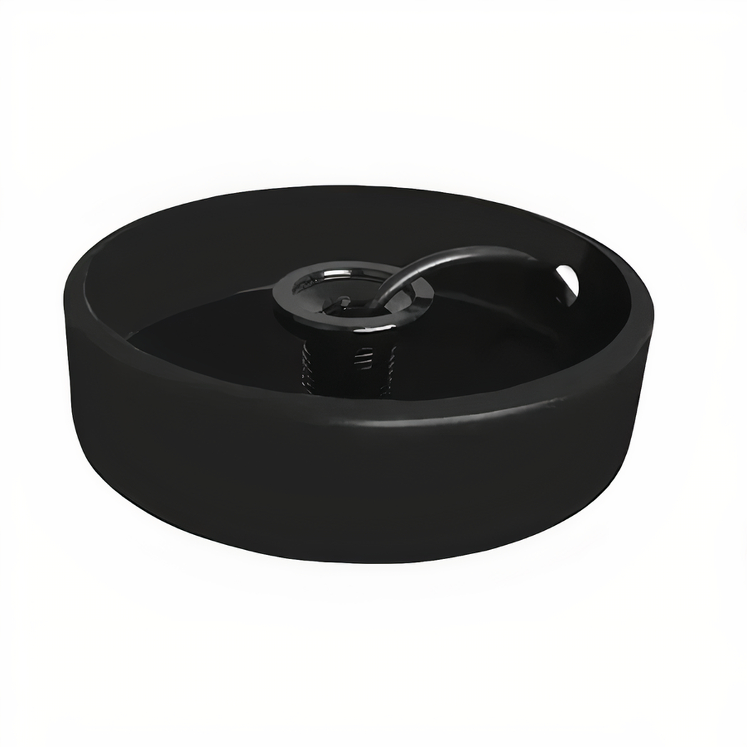 Round black ceiling canopy with looped cable hook for a pendant fitting