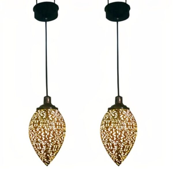 Pair of Moroccan style filigree teardrop pendant lights