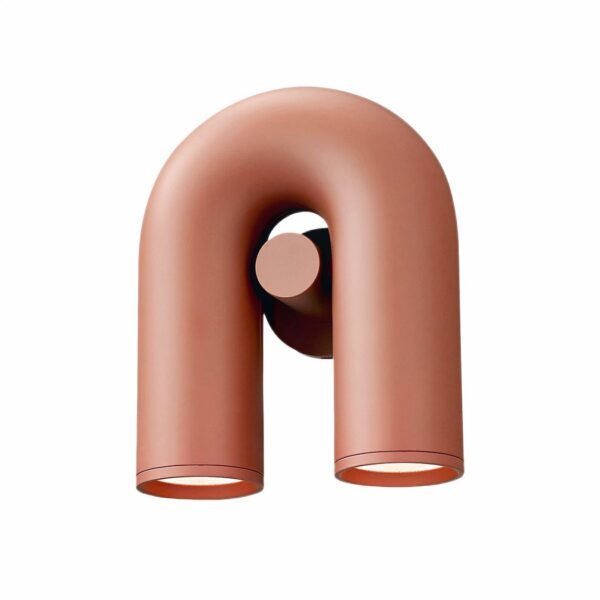 Terracotta arched ceiling light with two downlight tubes forming a U shape
