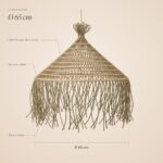 Rope chandelier dimensions: 65 cm diameter, twisted natural rope, rattan rings, rope fringe