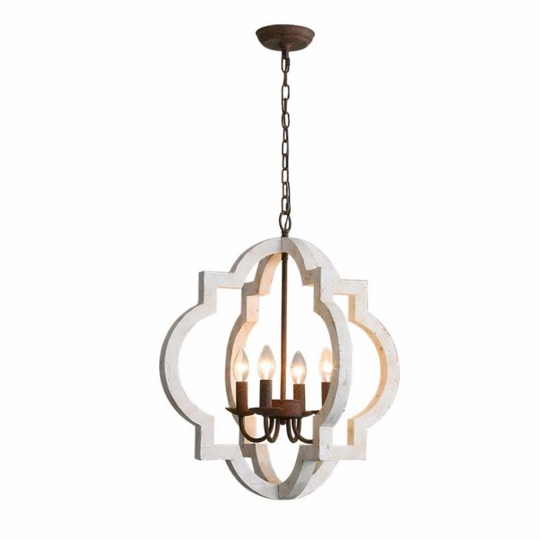 Lustre en bois massif blanc au design vintage sur fond blanc