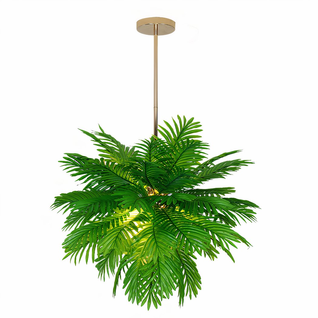 suspension-jungle-en-forme-de-feuilles-de-palmiers-3 Pendant light designed as a hanging cluster of green palm leaves