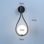 Dimensions diagram of the teardrop wall lamp with a 12cm globe and 37cm height