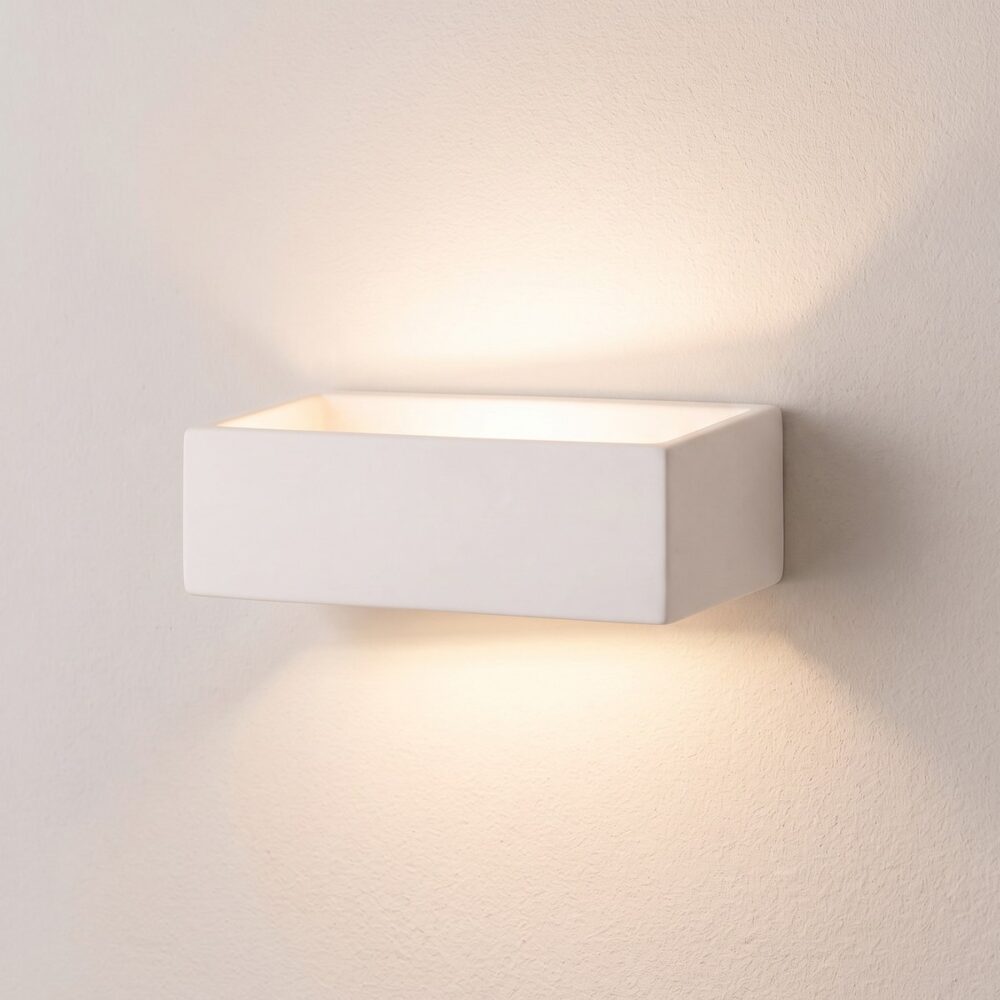 Rectangular white ceramic wall light