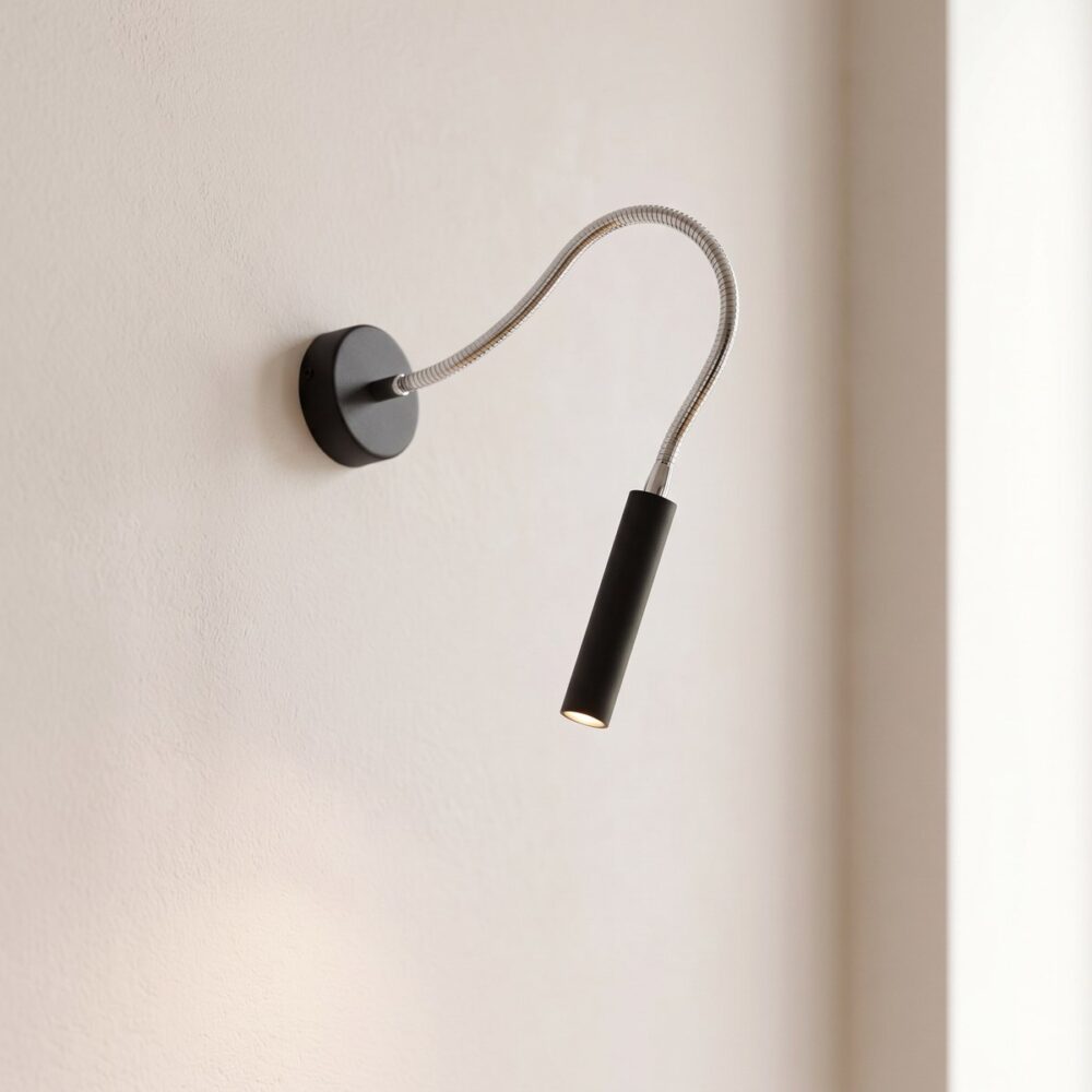 Reading wall light with adjustable head in black steel
