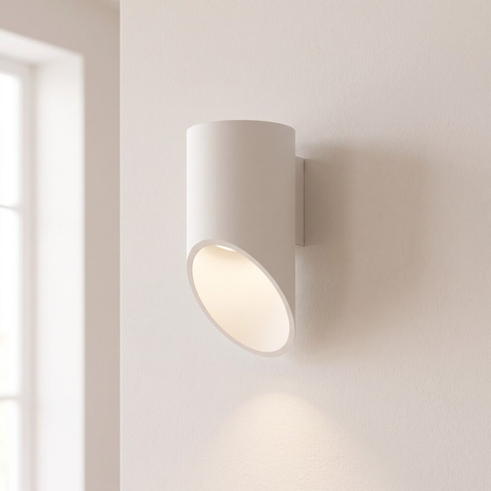 Bevelled tube wall light 20 cm in white or black aluminium