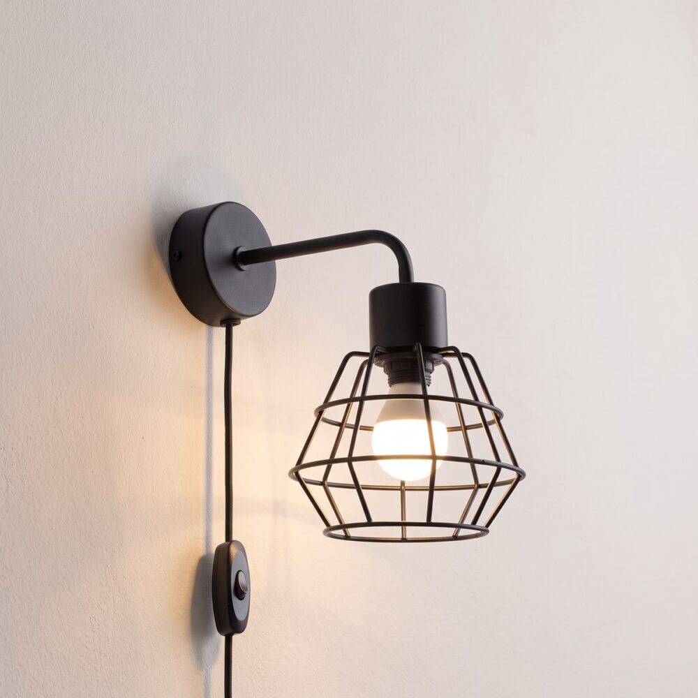 Industrial black steel bedside wall light