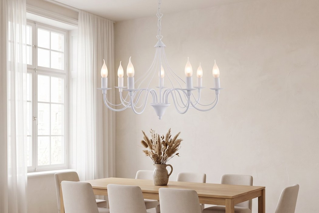 7-arm chandelier in steel, 2 colours
