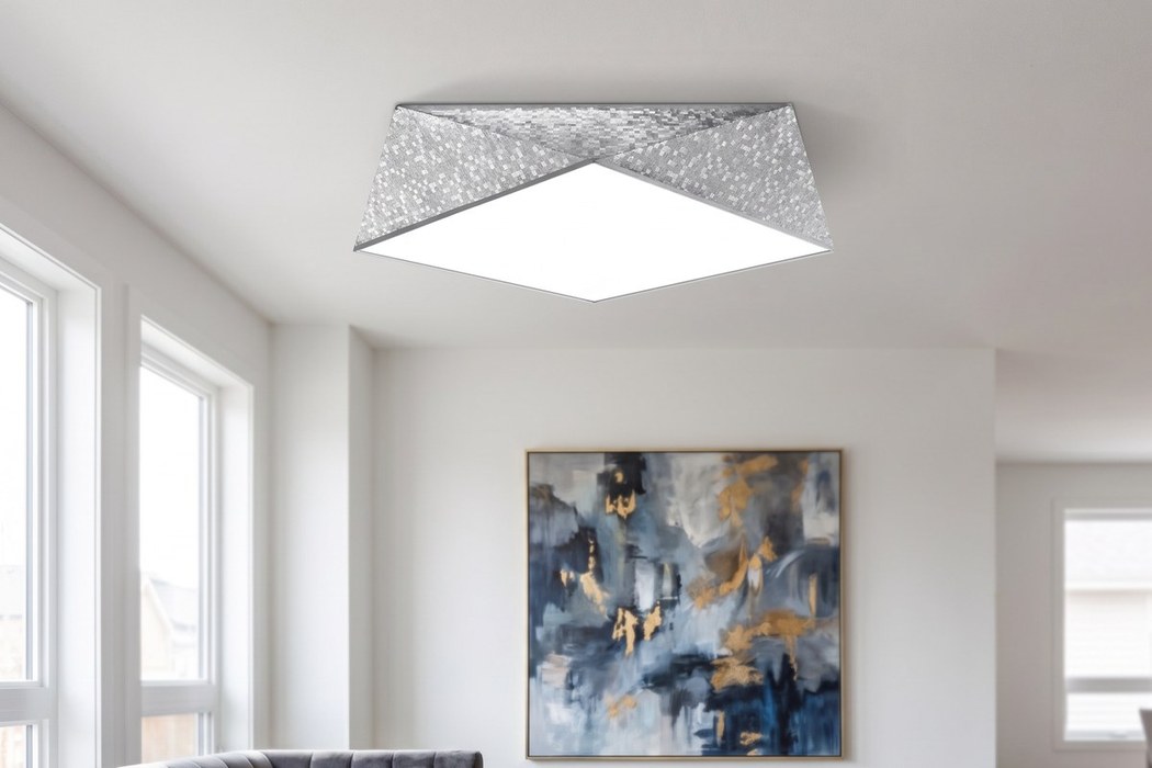 Hammered silver hexagon ceiling light, 45 cm