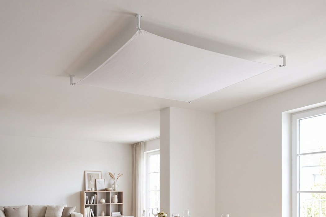 White fabric veil ceiling light, 140 x 140 cm