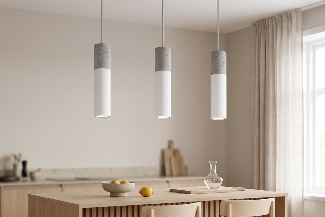 Concrete and metal tube pendant light