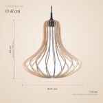 Bell-shaped natural wood slat pendant light