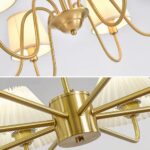 Lustre doré LED avec abat-jours en tissu