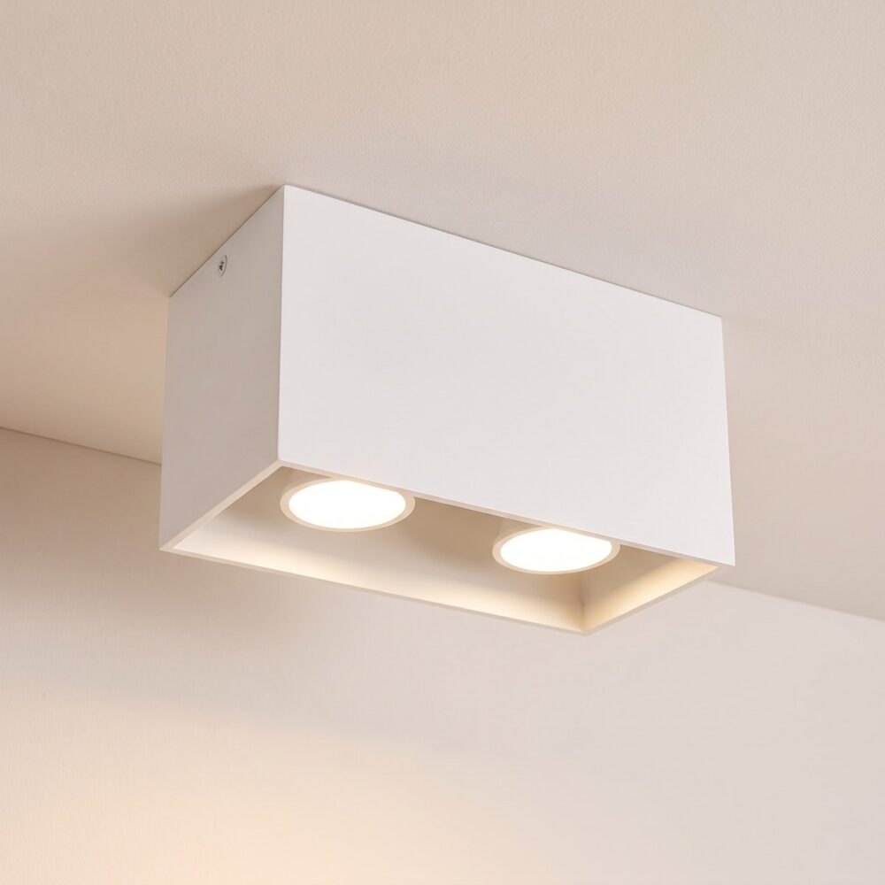 Minimalist rectangular aluminium 2-spot ceiling light