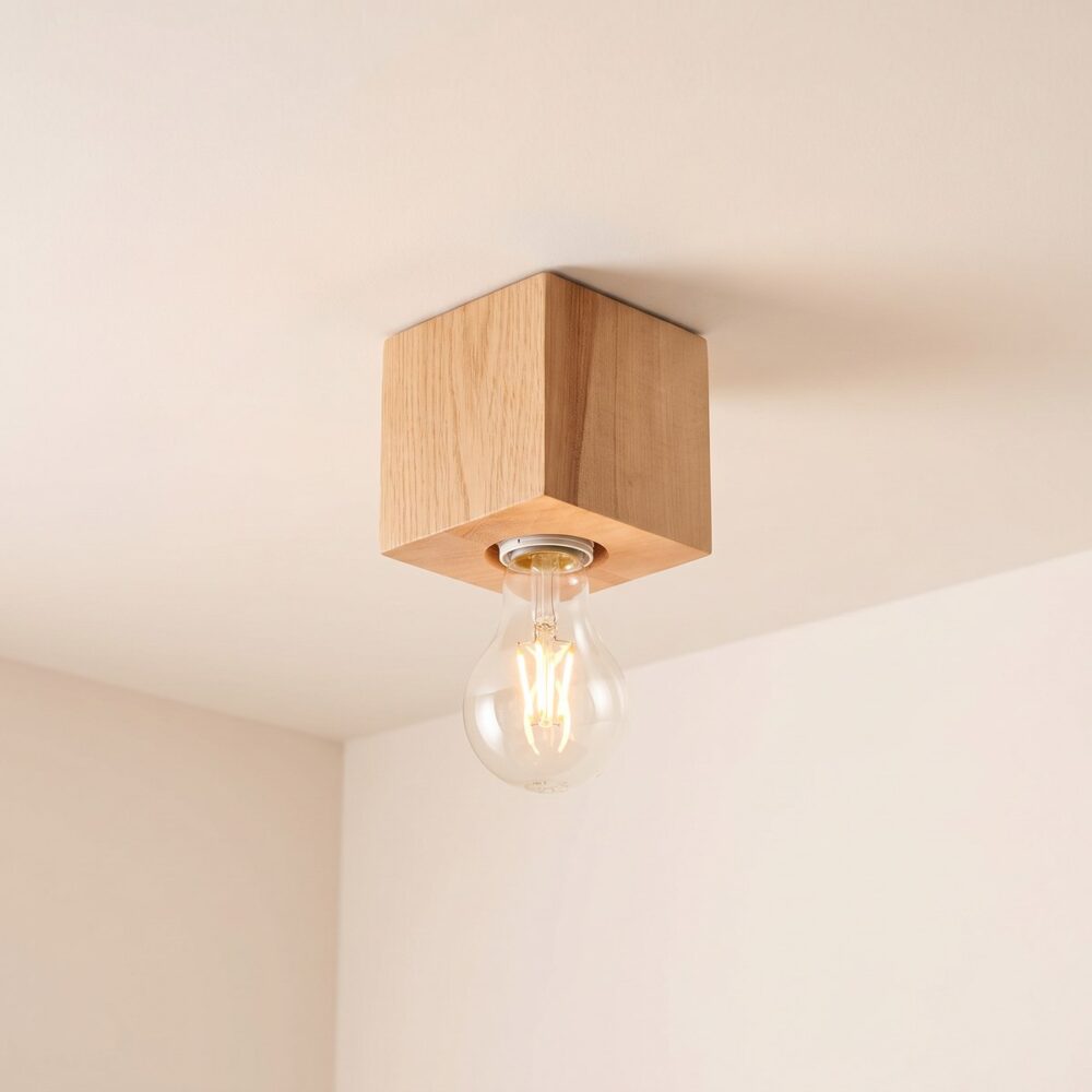 Square solid wood ceiling spotlight
