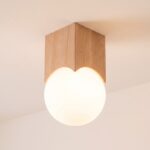 Japandi ceiling light in light wood and opal glass