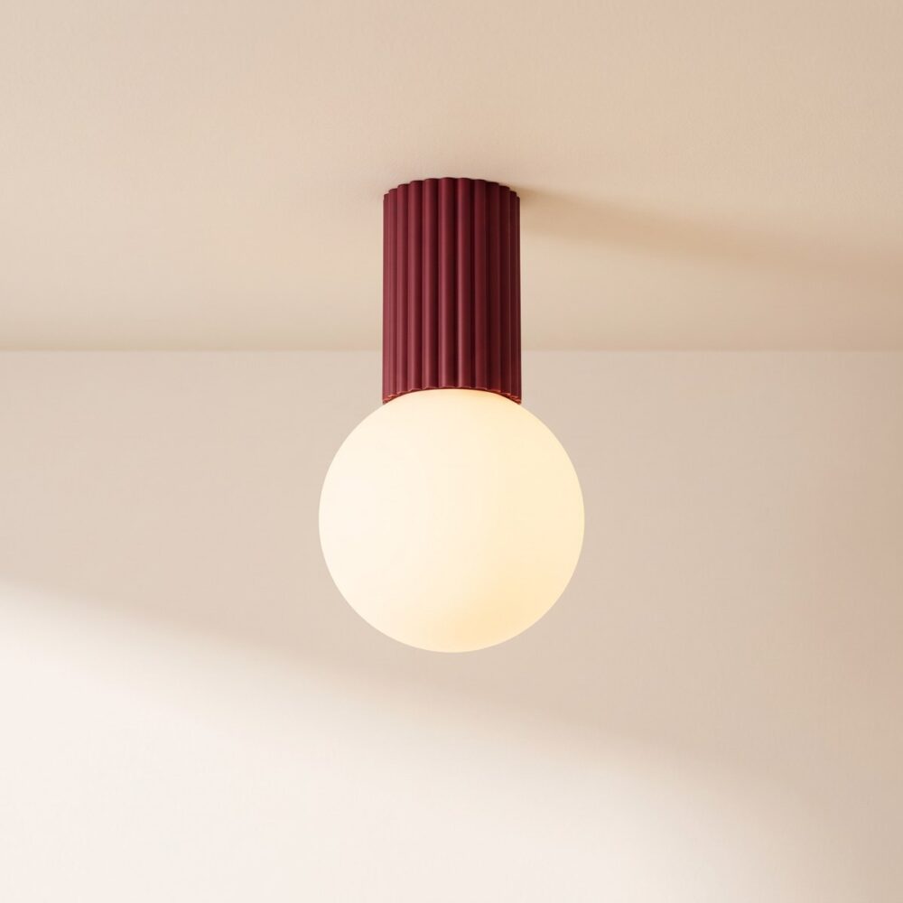 Fluted ceiling light in black or bordeaux red
