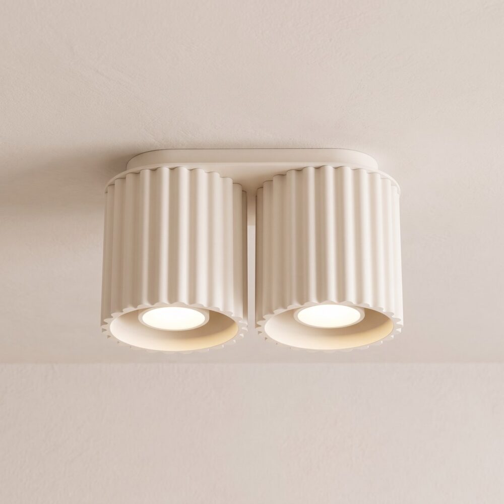 Double-spot grooved aluminium ceiling light in pastel colours