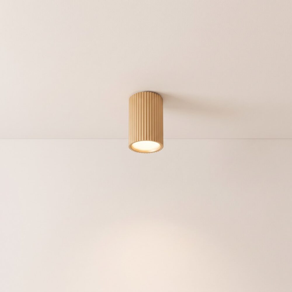Gold grooved aluminium tubular ceiling light