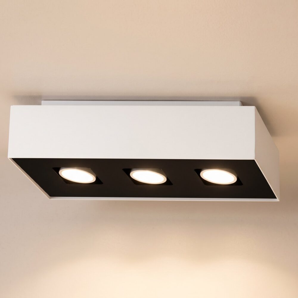Ceiling light with 3 spots in a rectangular housing