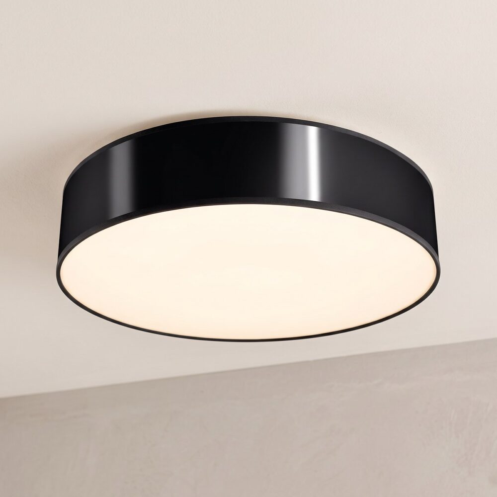 Flat round ceiling light with white diffuser, 45 cm