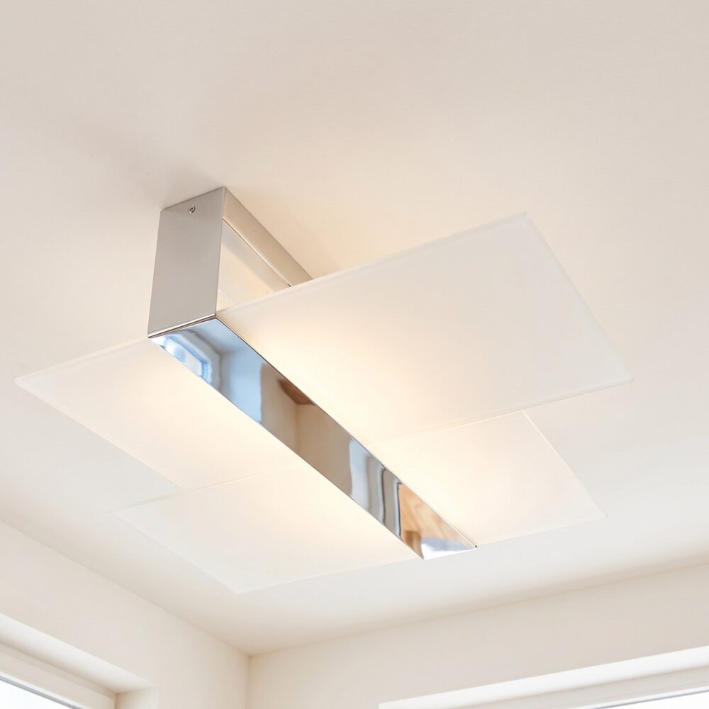 Flat ceiling light with 2 frosted glass panels, 65 cm