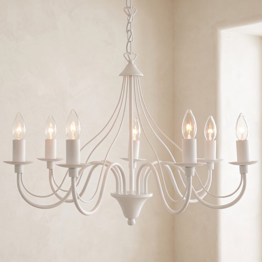 7-arm chandelier in steel, 2 colours