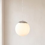Opal glass globe pendant light, chrome, 3 sizes