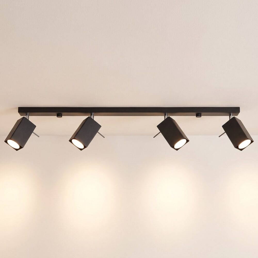 80 cm ceiling bar with 4 adjustable square spots, 3 colours