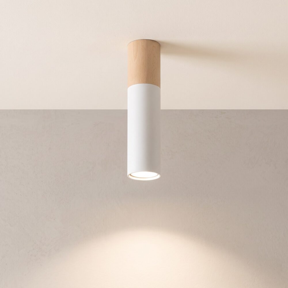 Wood and metal tube ceiling spotlight