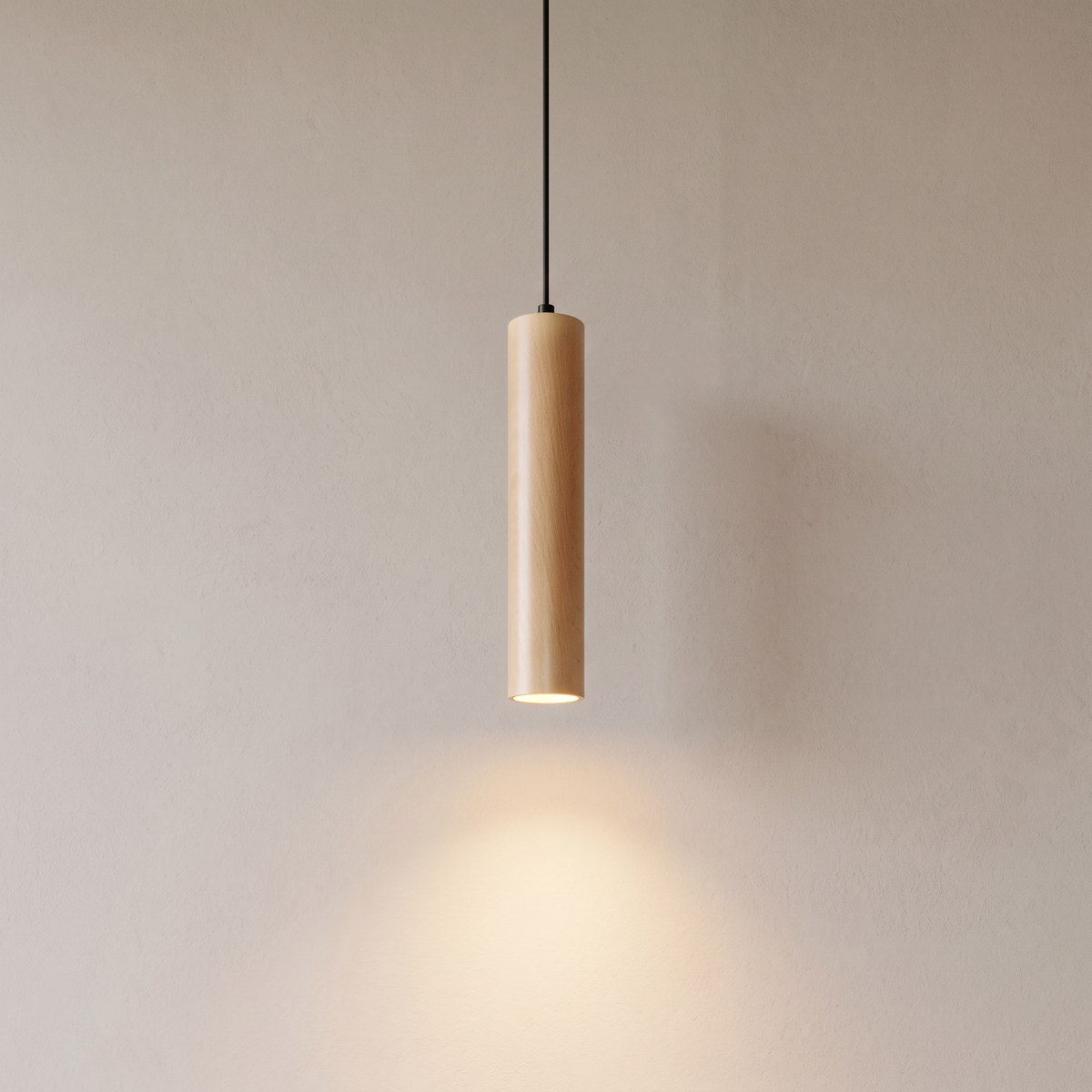 Pendant light, natural wood tube, 30 cm Natural wood tube pendant light