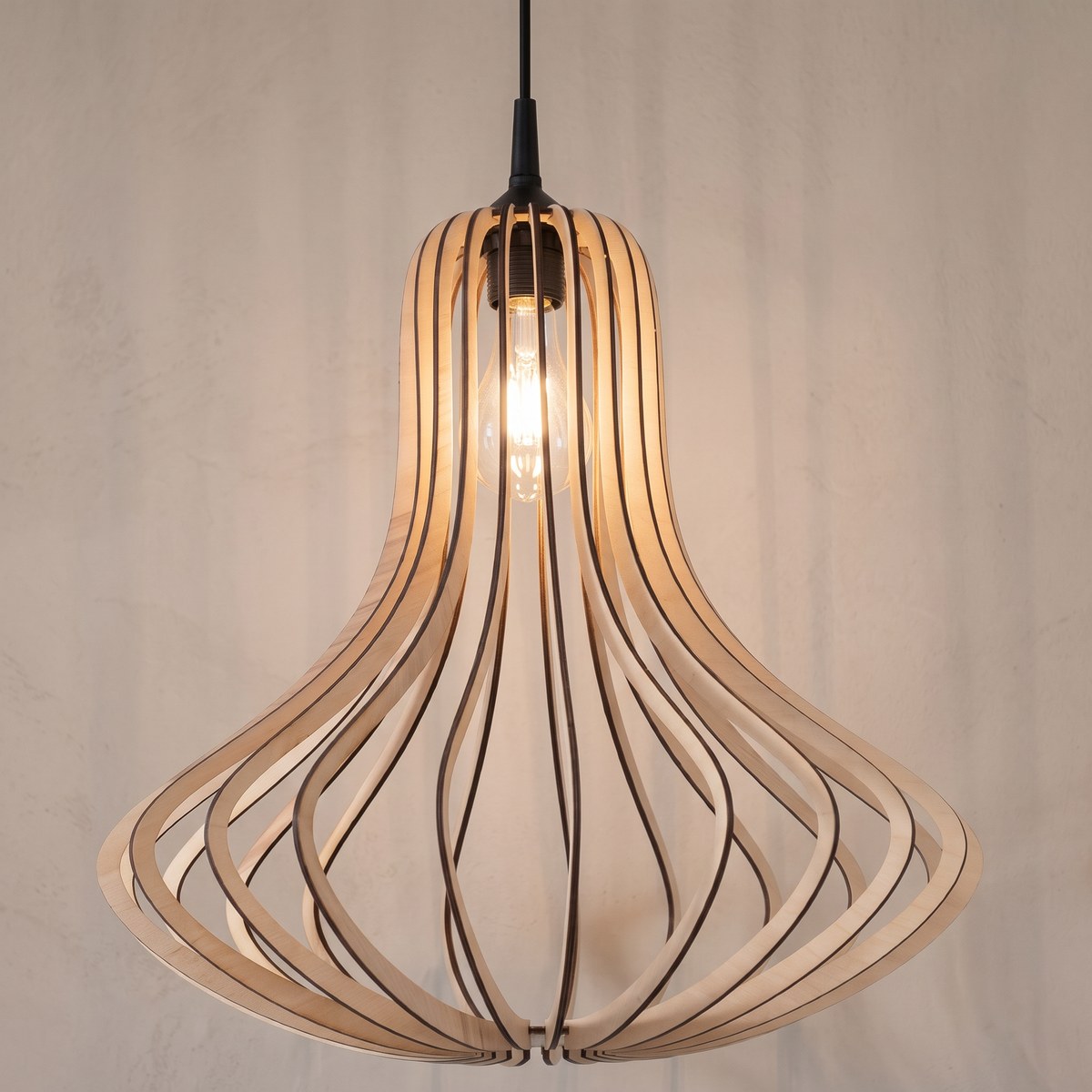 Pendant light, bell-shaped wood slats, 41 cm Bell-shaped natural wood slat pendant light