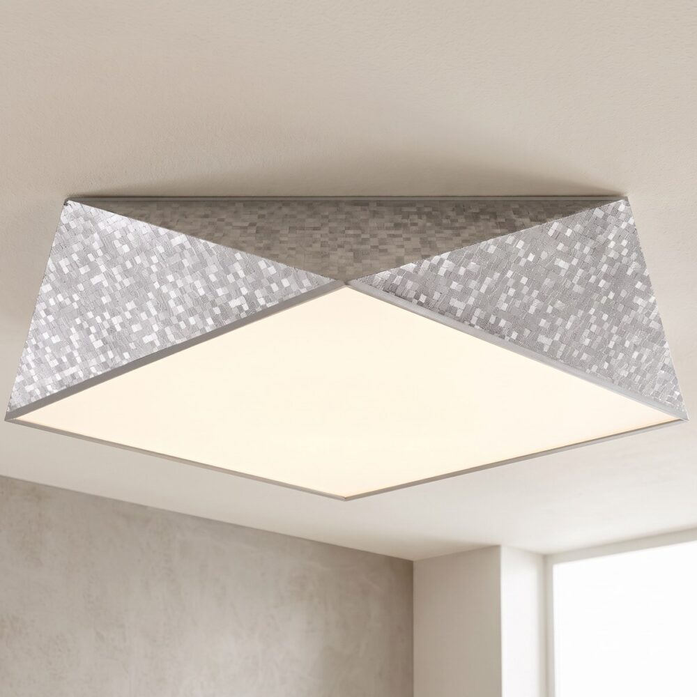 Hammered silver hexagon ceiling light, 45 cm