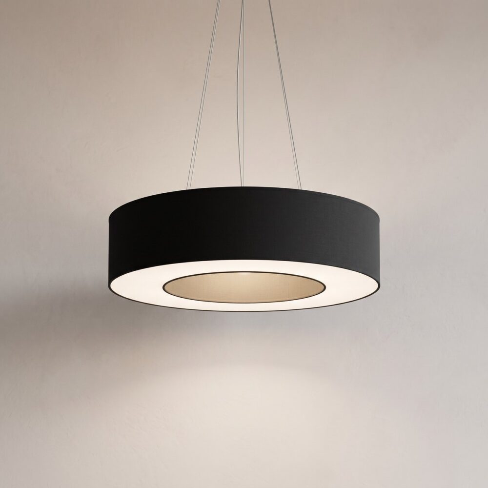 Black fabric ring pendant light, 70 cm