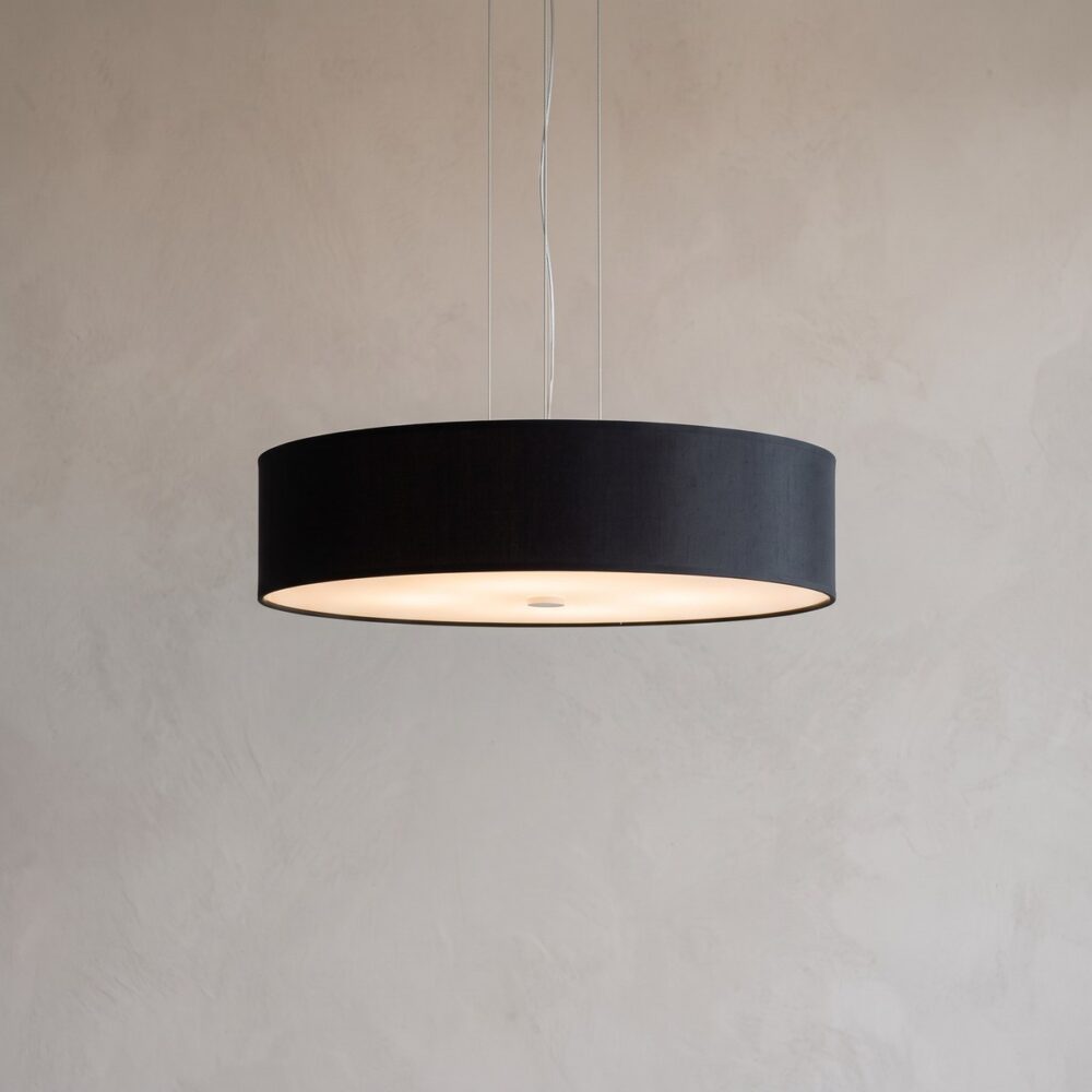 Round black fabric pendant light, 50 cm
