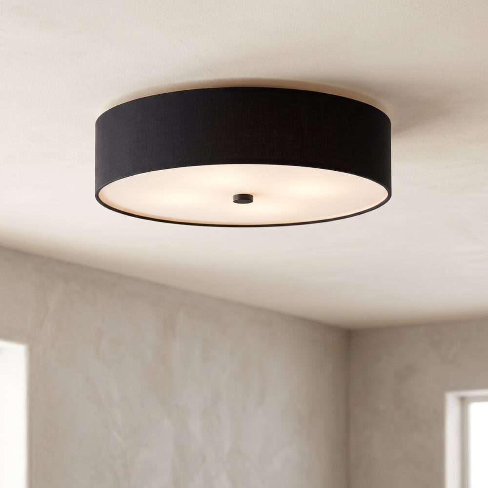Round black fabric ceiling light, 50 cm
