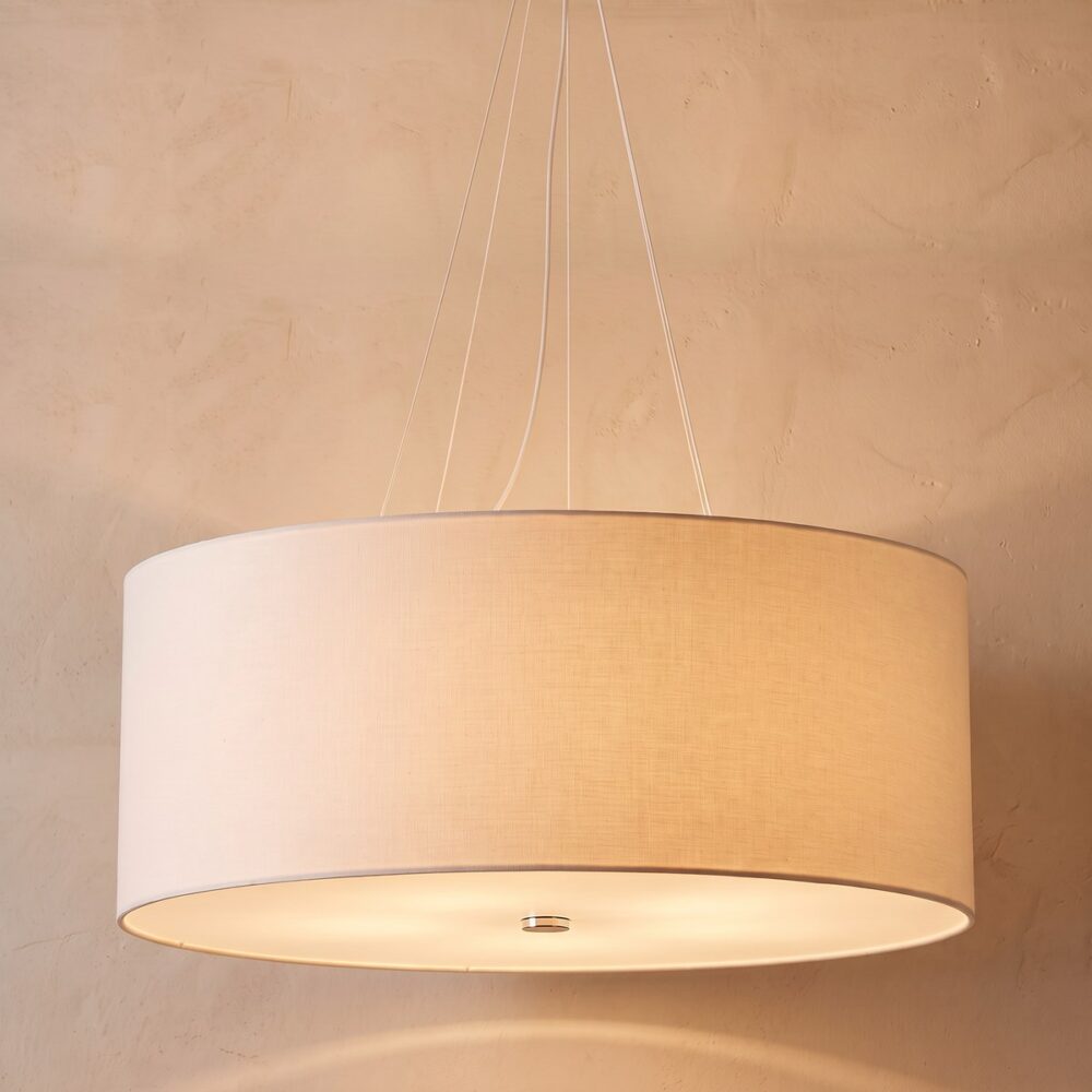 Fabric drum pendant light with diffuser, 2 colours